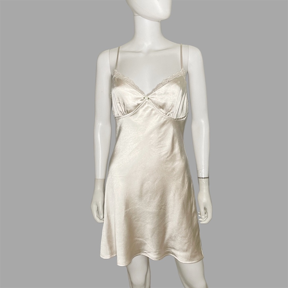 All in Favor Pearl Lace‎ Trim Satin Mini Slipdress